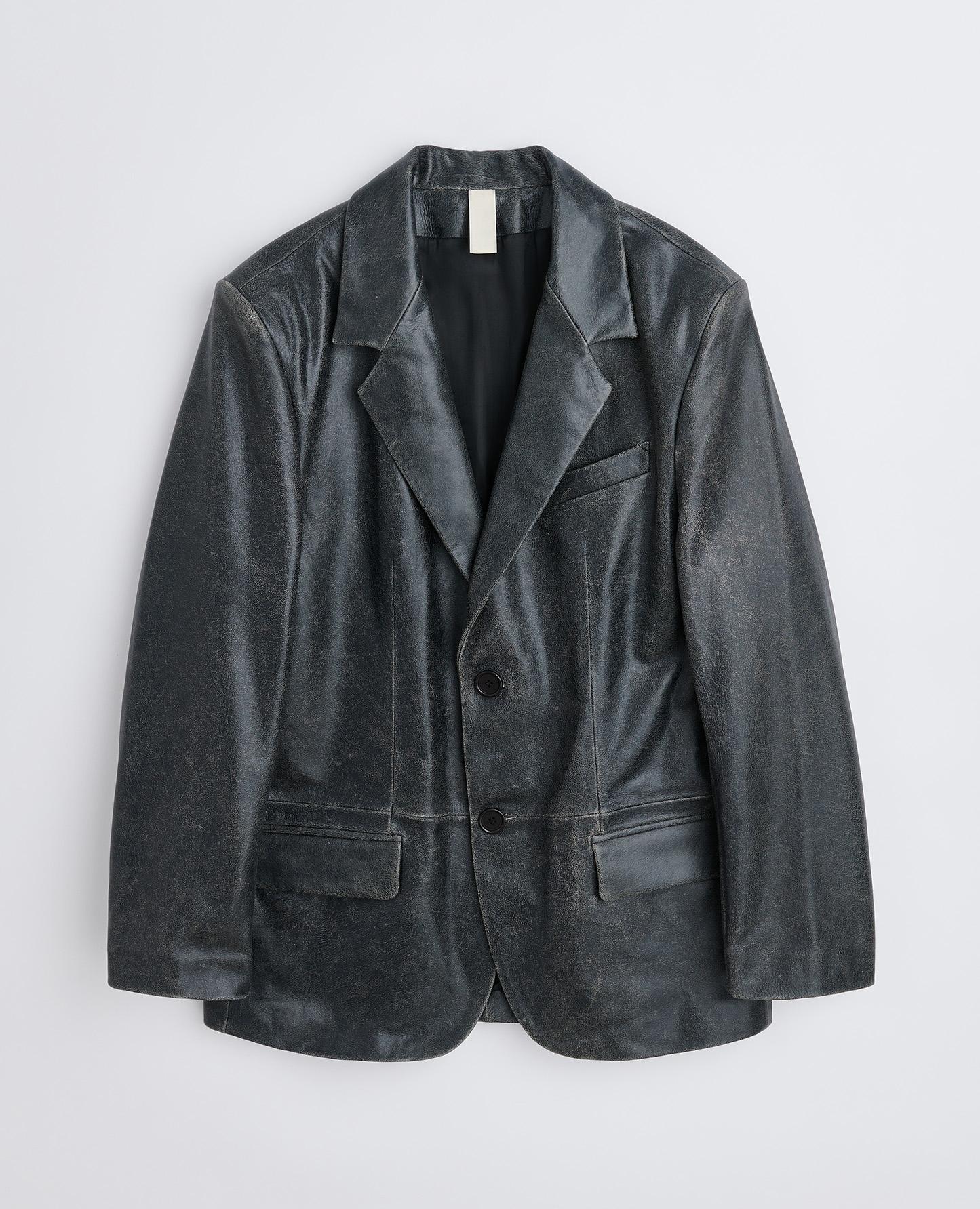 LEATHER BLAZER . WASHED BLACK